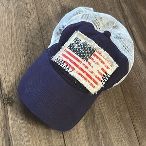 “Distressed” American Flag Adjustable Trucker Hat